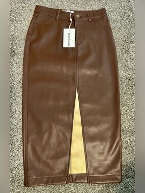 Heartloom Western Midi Skirt Brown Front Slit Vegan Leather S NWT Festival Chic